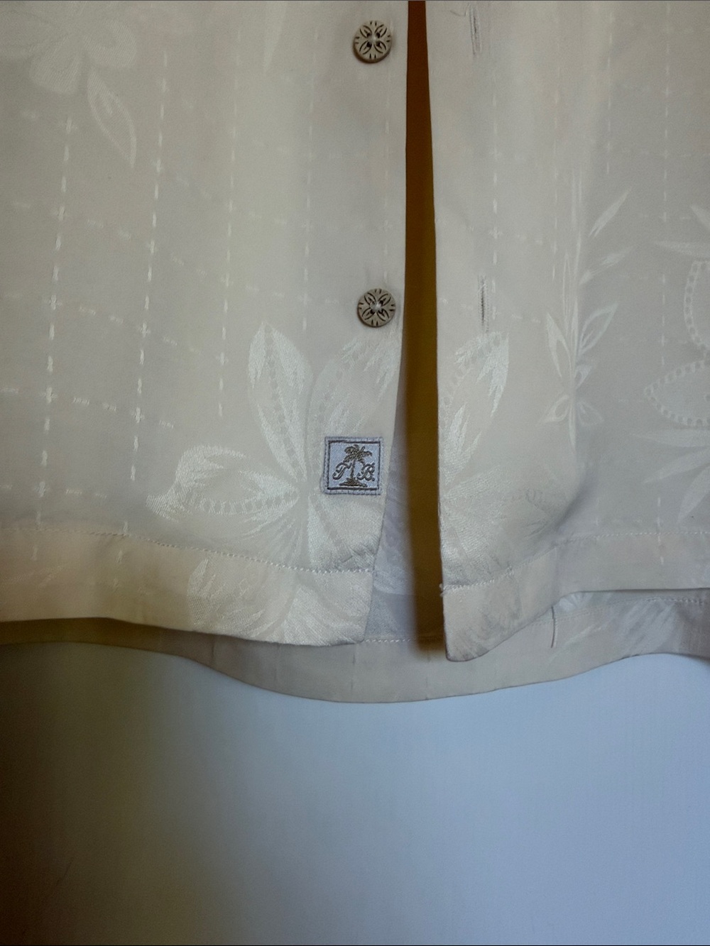 Tommy Bahama Cream Tropical Button-Down Short Sleeve Shirt - Picture 4 of 8